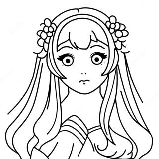 优雅的长发动漫女孩涂色页 涂色页