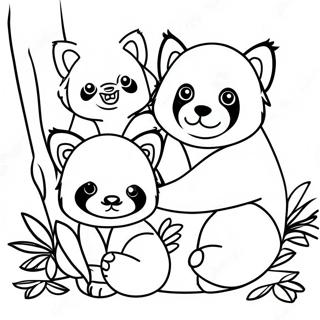 红熊猫家庭在一起涂色页 涂色页